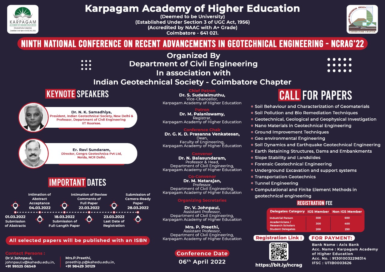 Ninth National Conference on Recent Advancements in Geotechnical Engineering NCRAG'22